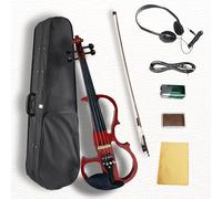 Ceciliec Electric Violin, 4/4 Full Size Silent Violin, Solid Wood Silent Fiddle with Ebony Fittings, Silent Electric Violin Kit for Beginner and Professional Musicians (Mahogany)