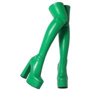 Ceciloroda Women's Over-the-knee Boots Platform Block High Heels Thigh High Boots Stretch Botas para Mujer Pole Dance Stripper Green Size 37