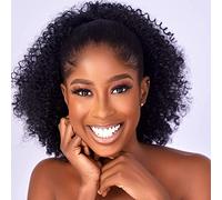 CECINILL Afro Puff kinky curly Drawstring Ponytail Extension for Black Women Synthetic Short Afro Kinkys Curly Afro Bun Extension Hairpieces Updo Hair Extensions with Two Clips(1B)