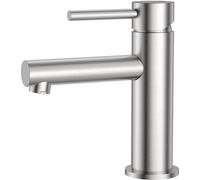 CECIPA Basin Mixer Tap, Bathroom Sink Tap with Single Lever Hot and Cold Controls, Drip-Resistant, Water-Saving, Brushed Stainless Steel Modern Basin Tap with G1/2'' UK Standard Hoses