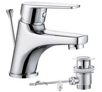 CECIPA Bathroom Sink Fixture with Pull Rod, Sink Faucet with Drain Fitting Mixer Tap Bathroom Faucet with 57mm Spout Height, Small Basin Mixer Tap for Bathroom