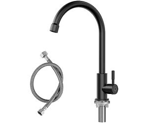 CECIPA Cold water tap black, tap only for cold water with stainless steel nuts 304, tap cold water black with 60 cm connection hose X1 - ideal for kitchen, faucet kitchen black