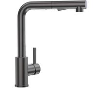 CECIPA F0207S Extendible High Pressure Kitchen Tap with Spray, Mixer Tap with 2 Jet Types, Single Lever Sink Tap, Brushed Stainless Steel, 360° Rotatable, Grey Black