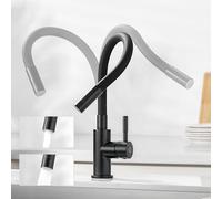 CECIPA Flexible Kitchen Tap, Black for the Kitchen, 2 Jet Types, High Pressure Kitchen Tap, Front Window, Kitchen Tap, Foldable, Hot and Cold Water, 360° Rotatable Sink Mixer Tap
