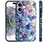 Ceckooty Case for iPhone 17 Case Stained Glass Cute Elegant Purple Flowers Floral Design for Women [Compatible with Magsafe] Rugge Shockproof Anti-Scratch Phone Cover