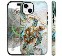 Ceckooty Phone Case for iPhone 15 Case Cute Ocean Sea Turtle Stained Glasss Design for Women Men [Compatible with Magsafe] Rugge Shockproof Anti-Scratch Phone Cover