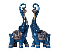 CECKQUE 2Pcs Good Luck Elephant Statue Decorations, Elephant Decor for Shelf Coffee Table Home Decor Accents, Elephant Figurines Ornament Home Decorations for Living Room (Small, Blue)