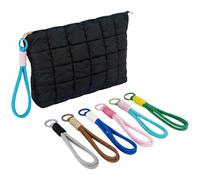 CECKQUE Black Puffer Quilted Makeup Bag for Women with Multi-Color Wrist Straps - 10" Roomy Puffy Cosmetic Pouch, Travel Toiletry Organizer Bag (BK-WS-Set2)