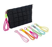 CECKQUE Black Puffer Quilted Makeup Bag for Women with Multi-Color Wrist Straps - 10" Roomy Puffy Cosmetic Pouch, Travel Toiletry Organizer Bag (BK-WS-Set1)