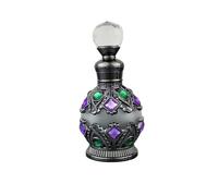 CECKQUE Pretty Vintage Perfume Bottles Empty Refillable for Women, Ornate Glass Decor Perfume Vial, Egyptian Antique Crystal Decorative Essential Oil Bottles (Gun Metal)