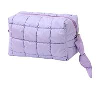 CECKQUE Soft Puffy Makeup Bag Aesthetic Quilted Puffer Pouch Glossier Square Cosmetic Bag for Women Girls, Purple