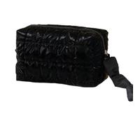 CECKQUE Soft Puffy Makeup Bag Aesthetic Quilted Puffer Pouch Glossier Square Cosmetic Bag for Women Girls, Black, Puffy