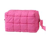 CECKQUE Soft Puffy Makeup Bag Aesthetic Quilted Puffer Pouch Glossier Square Cosmetic Bag for Women Girls, Pink, Puffy
