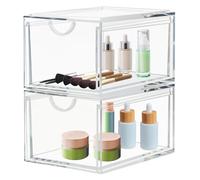 CECOLIC 2 Pack Stackable Cosmetic Organizer Drawers, Clear Acrylic Makeup Storage Organizer, Plastic Storage Bins Vanity Container for Bathroom Countertop, Bedroom Dresser, Kitchen Cabinets