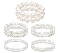 CECOMBINE 10 Pcs Faux Pearl Bracelet, Elastic White Pearl Stretch Bracelets, Simulated Pearl Beaded Stretch Bracelet, Stackable Pearl Bracelets for Girls Women Bridesmaid Layered Pearl Bracelets