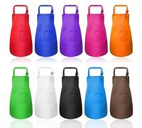 CECOMBINE 10Pcs Kids Apron, Adjustable Blank DIY Children Chef Aprons with Pockets, Boy Girl Apron for Cooking, Baking, Painting, Gardening