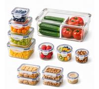 CECOMBINE 13PCS Food Storage Containers with Lids, 250ML-1.6L Airtight Plastic Kitchen Storage Box Set, Stackable Clear Fridge Organisers for Fruit, Vegetables, Snacks, Dry Food, Meal Prep & Pantry