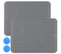 CECOMBINE 2 Pack Large Wavy Silicone Dish Drying Mats, Non-Slip Draining Mat with Scouring pad, Dish Drainer Mat, Silicone Trivets for Hot Pans and Pots, Silicone Draining Mat for Kitchen Counter