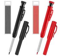 CECOMBINE 2 Pack Mechanical Carpenters Pencil Set with 14 Refills, 2 Colors Construction Pencil with Built-In Sharpener, Work Pencils for Deep Hole Marker Woodworking Tools Joiners Pencils
