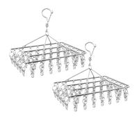 CECOMBINE 2 Pack Sock Hanger, Stainless Steel Drying Rack with 40 Pegs and Swivel Hook, Metal Underwear Hanger for Washing Line, Windproof Laundry Square Hanger for Socks, Underwear and Small Items