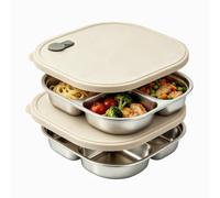 CECOMBINE 2 Pack Stainless Steel Snack Boxes with 4 Compartments, Bento Lunch Box, Divided Food Storage Containers for Kids and Adults, Micro-Wave Oven&Dishwasher Safe(550ml)