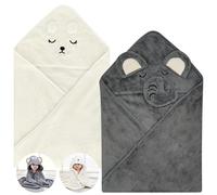CECOMBINE 2PCS Hooded Baby Towel Set, 80 * 80cm Animal Design Baby Bath Towel, Soft Absorbent Baby Towel, Baby Bath Towel Set for Baby Boys Girls Newborn (Gray+White)