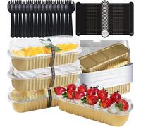 CECOMBINE 30Set Mini Loaf Cake Cases with Lids, 200ML Thickened Tinfoil Mini Loaf Pans with Lids and Spoons, Reusable Aluminum Foil Baking Pans Cups for Wedding, Picnic or Birthday(Gold)