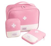 CECOMBINE 3Pcs First Aid Kit Bags, Portable Empty Medicine Bags Family First Aid Organiser, Travel Empty Medicine Bags Medical Medicine Bags for Outdoor, Travel, Camping, Work (Pink)
