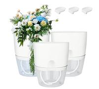 CECOMBINE 3Pcs Self Watering Plant Pots, 15.3cm Plastic Plant Pots Indoor with Cotton Rope and 3 Water Tablets, Modern Decorative Plastic Planter Flower Pot with Large Water Storage (White)