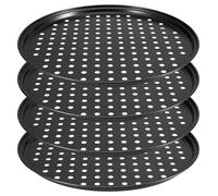 CECOMBINE 4 Pack 10 Inch Non Stick Pizza Tray, Perforated Baking Tray for Oven, Pizza Pans with Holes for Baking Pizza Home Kitchen, Round Pizza Baking Pan, Oven and Dishwasher Safe, Black