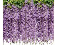 CECOMBINE 4 Pack 26Ft Wisteria Artificial Flowers, Purple Wisteria Hanging Vines With 40 Branches, Faux Silk Flower Garland for Wedding Decorations, Garden, Home & Party Decor