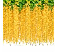 CECOMBINE 4 Pack 26Ft Wisteria Artificial Flowers, Wisteria Hanging Vines With 40 Branches, Faux Silk Flower Garland for Wedding Decorations, Garden, Home & Party Decor (Yellow)