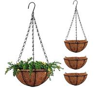 CECOMBINE 4Pcs 8inch Metal Hanging Basket with Coco Liner, Round Wire Hanging Planters Plant Pots Metal Hanging Flower Pots for Indoor Outdoor Garden Porch Decoration