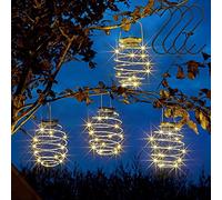 CECOMBINE 4pcs Solar Light Spiral LED Lanterns with Hook, White Powered Garden Lights Waterproof Hanging Copper for Party, Weddings, Porch, Patio, Decor (Spiral Light), CECO-I216
