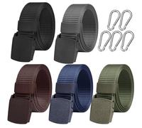 CECOMBINE 5 PCS Canvas Belt for Men, Unisex Nylon Belt for Men & Women, Adjustable & Trimmable Tactical Work Belts Outdoors Nylon Fabric with Plastic Buckle & No Metal Allergie - 130CM