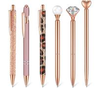 CECOMBINE 6 PCS Ballpoint Pen Set, Rose Gold Bling Metal Pens, Retractable Glitter Pens, Elegant Crystal Stationery Office Desk Accessories, Leaving Birthday Gift for Teachers Girls Adults