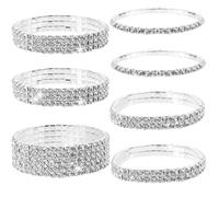 CECOMBINE 7 Pcs Rhinestone Stretch Bracelet, Alloy Rhinestone Bracelets Adjustable Size, Silver Rhinestone Bangle Stackable Bracelet, Bridal Sparkly Wedding Jewelry for Women Bridal Girls Ladies