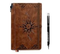 CECOMBINE A5 Leather Notebook Journal for Men, 200 Pages Lined Compass Journal for Writing, Includes Pen in a Unique Pen Holder, Leather Notebook for Travel Office Daily Writing, Brown