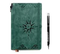 CECOMBINE A5 Leather Notebook Journal for Men, 200 Pages Lined Compass Journal for Writing, Includes Pen in a Unique Pen Holder, Leather Notebook for Travel Office Daily Writing, Dark Green