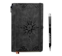 CECOMBINE A5 Leather Notebook Journal for Men, 200 Pages Lined Compass Journal for Writing, Includes Pen in a Unique Pen Holder, Leather Notebook for Travel Office Daily Writing, Black