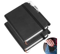 CECOMBINE A7 Pocket Notebook with 2 Pens, 2 Pack Blank A7 Notebook Journal Leather Hardcover 200 Pages Thick Paper with 80GSM Blanks/Grid, Travel Mini Notepad for Office School Writing Memos (8x11cm)