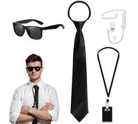 CECOMBINE Adult Secret Agent Costume Accessories Set, Black Spy Costume Set, Detective Gear, Secret Agent Fancy Dress Kit for Adults Cosplay Carnival Party