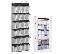 CECOMBINE Hanging Shoe Storage, 24 Large Mesh Pockets Shoe with 4 Reversible Heavy Duty Metal Over Door Hooks, Over the Door Shoe Storage Organiser, Wall Mounted Storage Bag (Black)