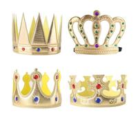 CECOMBINE King Crowns Party Hat King - 4 PCS Unisex Adult Royal Fancy Dress Accessories, Gold Multi Types Gemstone Crowns, Imitation Gemstone Costume Accessories for Role-playing, Birthday or Parties