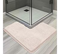 CECOMBINE L-Shaped Bath Mat - Microfibre Corner Shower Mat, Non-Slip Absorbent with Non-Slip Bottom, Inner Dimensions 80x80cm, Carpet for Bathroom Floors Tubs Home Spa Toilet, Machine Washable(Khaki)