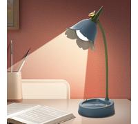 CECOMBINE LED Flower Desk Lamp Cordless Table Light - Desk Lamp for Children 3 Color Modes Dimmable Table Light, Touch Control Reading USB, Cordless Lampshade Table Lights for Reading, Learning,Blue