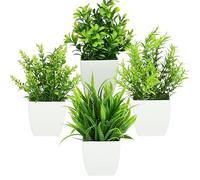 CECOMBINE Pack of 4 Mini Artificial Plants with Pot, Plastic Fake Plants, Plants Like Real in Pot, Small Artificial Plant for Home, Office, Table Decor, Garden, Bathroom