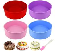 CECOMBINE Silicone Baking Pans - 4pcs 6 Inch Round Cake Molds, Non-Stick & Quick Release for Layer Cakes, Rainbow Cake, Parties
