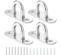CECOMBINE Stainless Steel Eye Plate U Hooks, 4 Pack Heavy Duty Wall Mount Ceiling and Screw Hooks, Suspension U Hooks Large Hook and Eye with Screws and Plastic Plug for Wall Ceiling Hanging