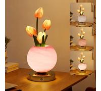 CECOMBINE Tulip Flower Lamps, 3-Color Infinitely Dimming Tulip Table Lamp, USB Rechargeable Cordless Table Lamp, Floral Tables Mood Light Party Home Decoration, Romantic Gifts for Girl Women Mom